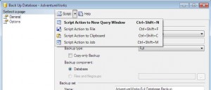 SSMS Backup Dialog's Script menu