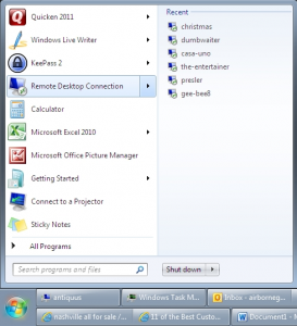 Start Menu screenshot showing the "Recent" list of files
